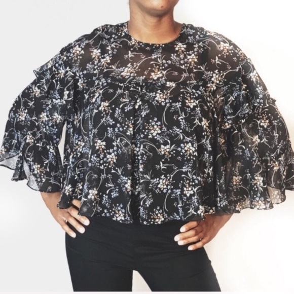 ZARA Floral Tiered Ruffled Top - Picture 4 of 8